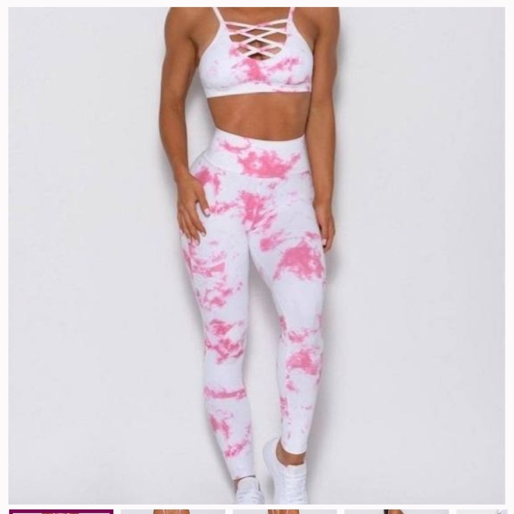 Bombshell Sportswear Sexy Back Tie Dye Leggings White Pink XXS
